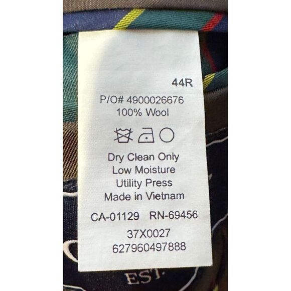 Chaps Men's Blazer Suit Wool Single Vent 2-Button Lined Jacket Grey Size 44R - Picture 10 of 10